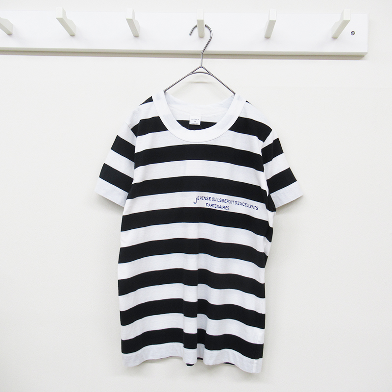 LAITERIE  ふわふわ天竺プリント半袖ボーダーTシャツ  /WH×BK99  【日本製】